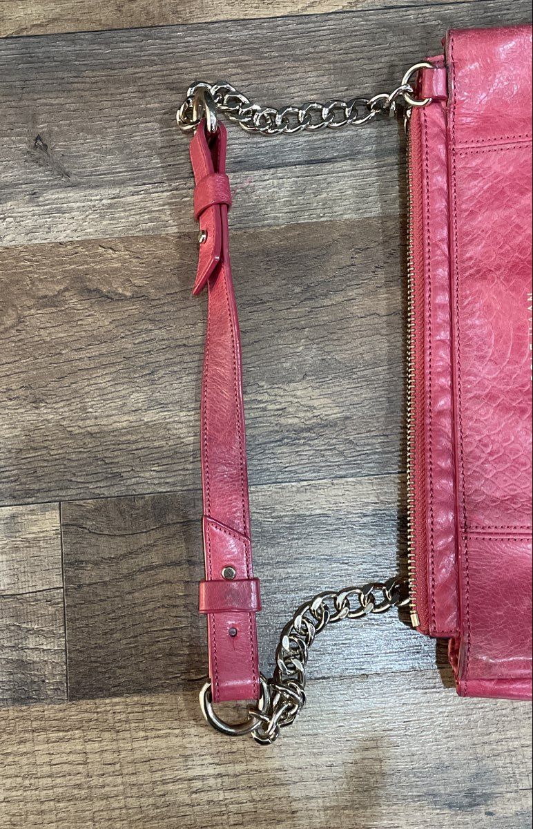 Cole Haan Pink Python Embossed Leather Shoulder Bag Gold Chain Hardware