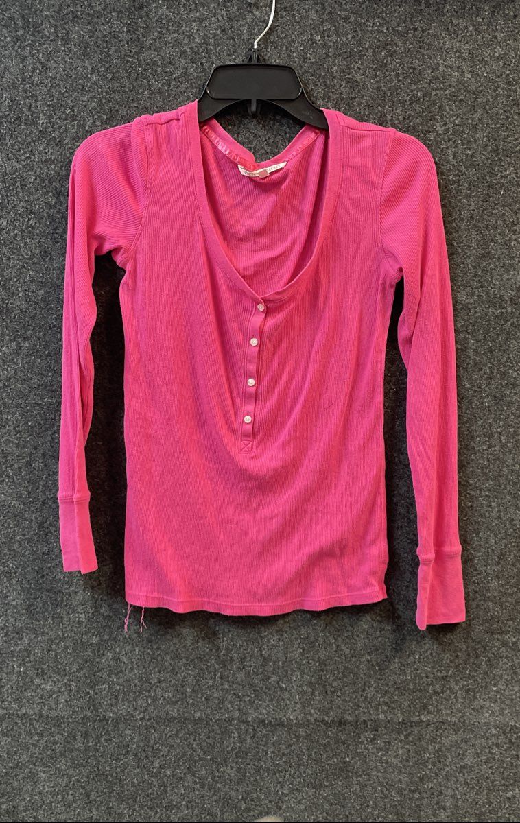 Victoria's Secret Women's Hot Pink Ribbed Knit Henley Long Sleeve Top Sz S