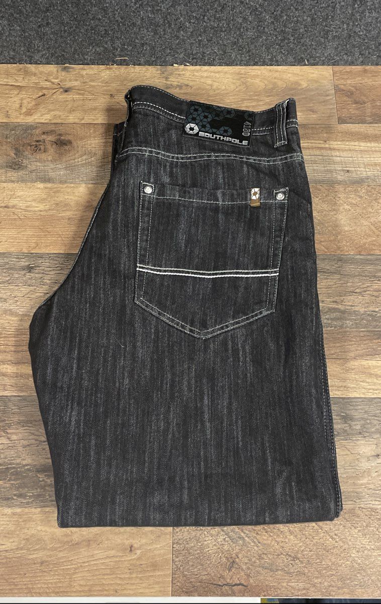 Southpole Men's Black Denim Contrast Stitch Streetwear Relaxed Jeans Sz 36x32