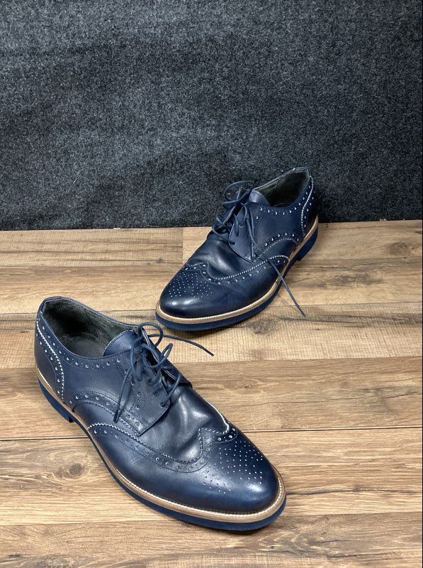 FG Shoes Navy Blue Leather Wingtip Brogue Derby Shoes Size EU 45 US 11