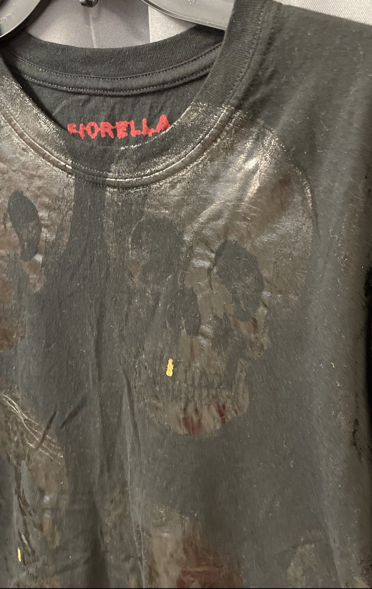 Fiorella Men's Black Metallic Glossy Skull Graphic T-Shirt Sz XL