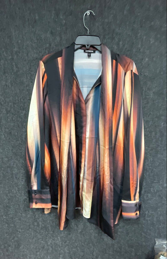 Express Women's Multicolor Tie Neck Scarf Collar Ombre Stripe Blouse Sz XL