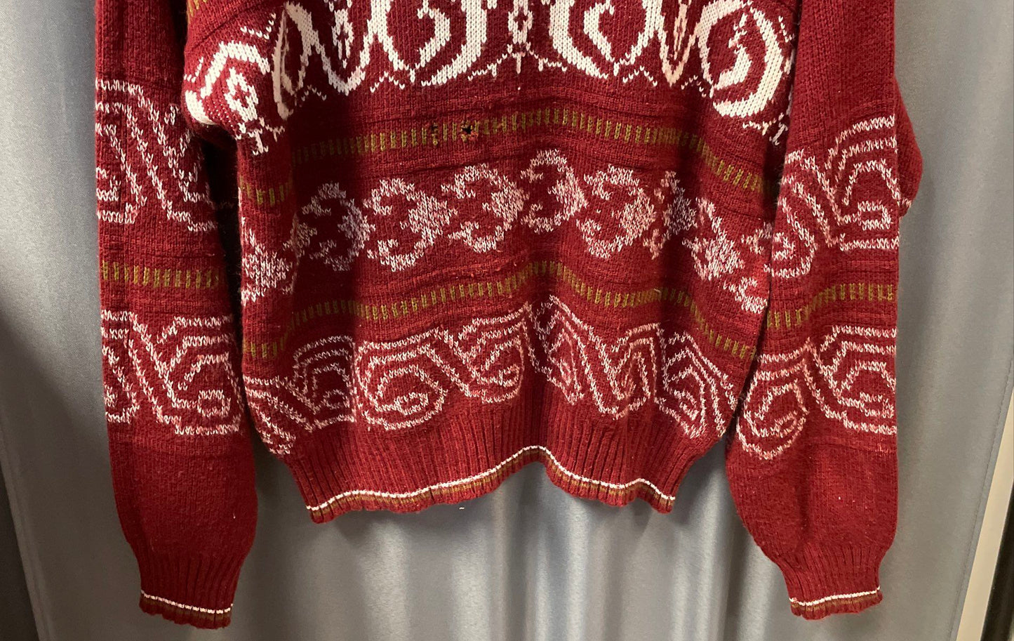 Vintage 90s Todays News Geometric Fair Isle Knit Burgundy Sweater Sz M