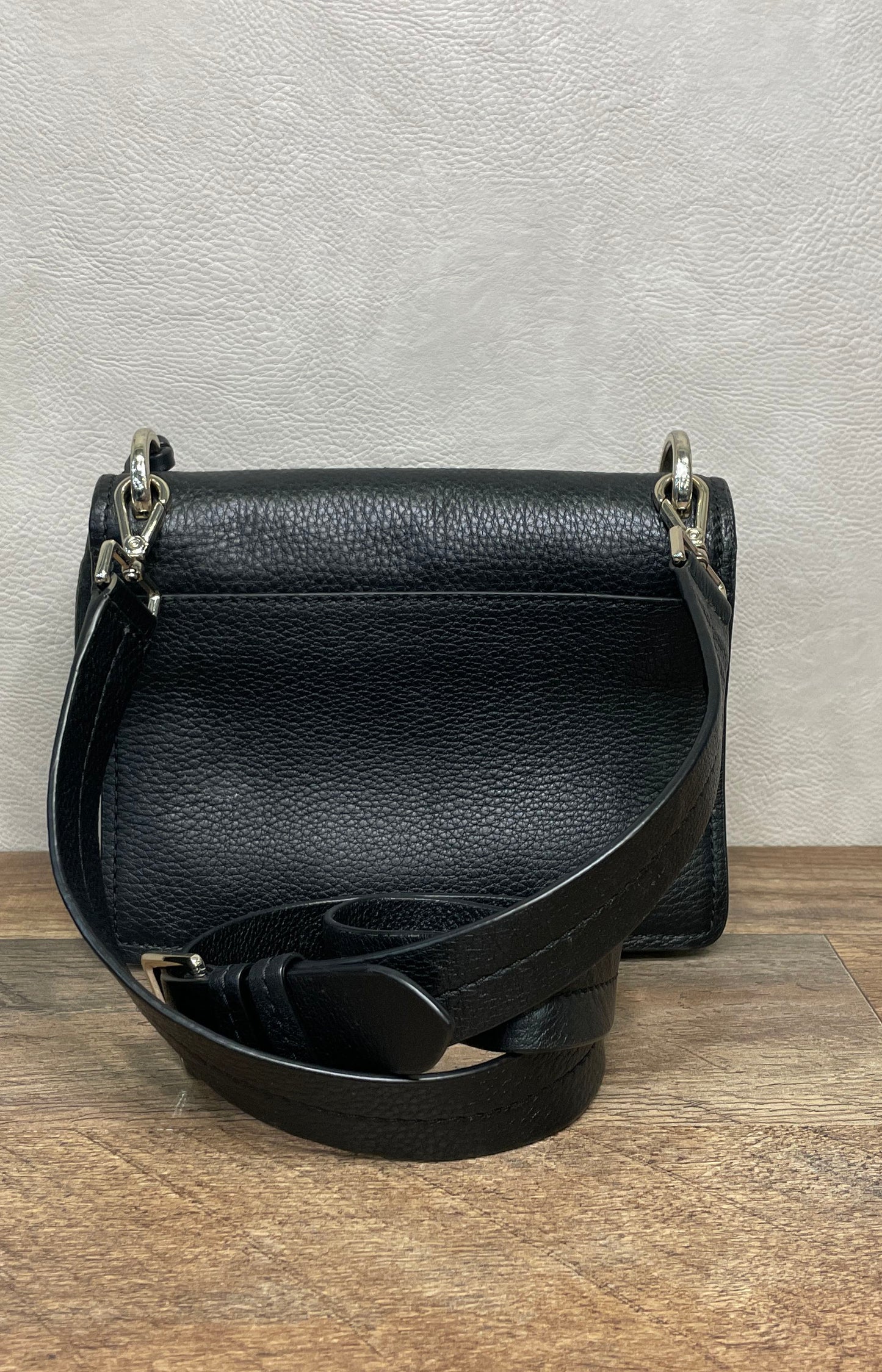 Kate Spade Black Pebbled Leather Flap Crossbody Bag Silver Hardware