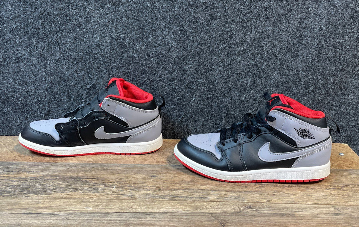 Nike Air Jordan 1 Mid Black Light Smoke Grey Gym Red Kids Size 3Y
