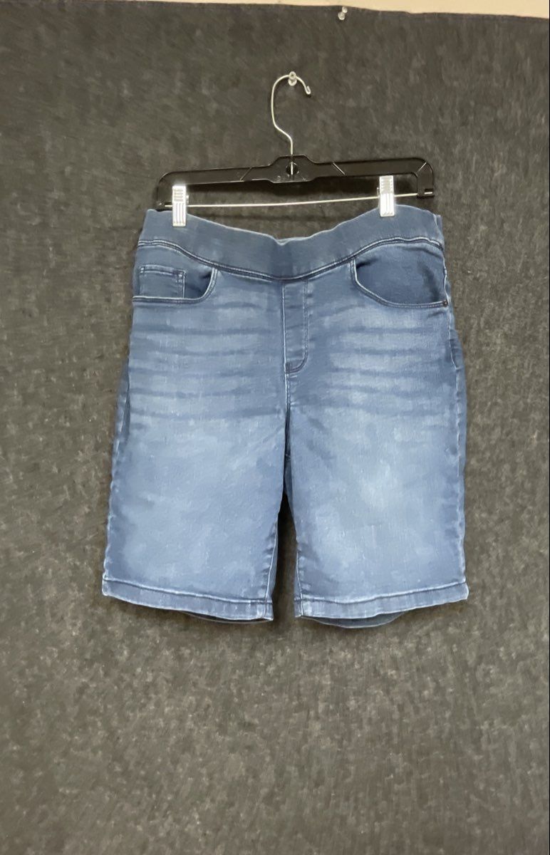 DKNY Jeans Women's Blue Pull On Stretch Denim High Rise Bermuda Shorts Sz L