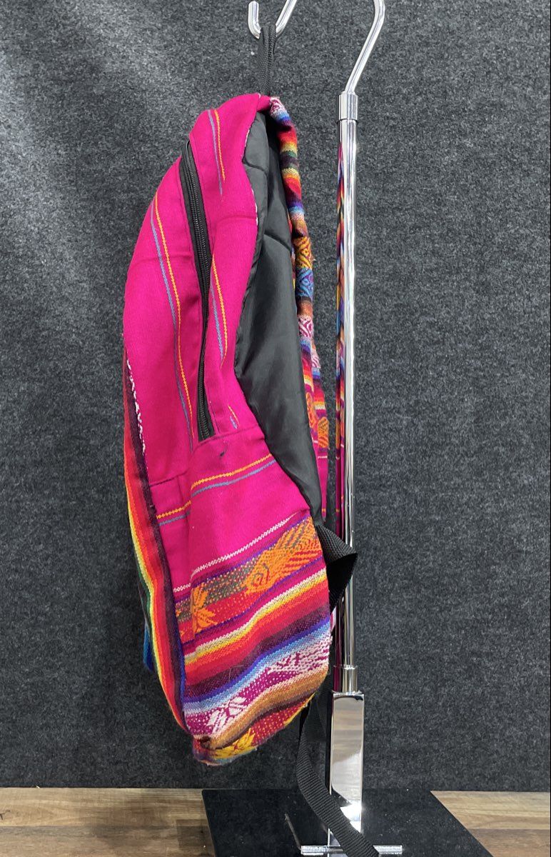 Bahamas Multi-Color Pink Woven Fabric Souvenir Backpack Geometric Pattern