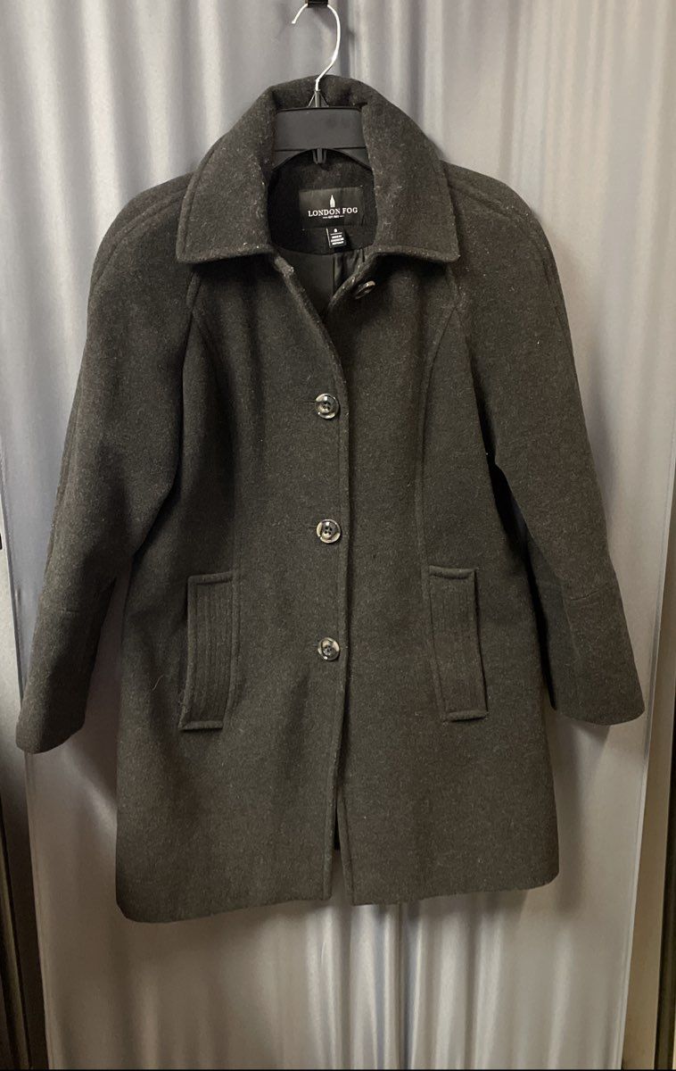 London Fog Women's Wool Blend Button Front Coat Gray Sz S