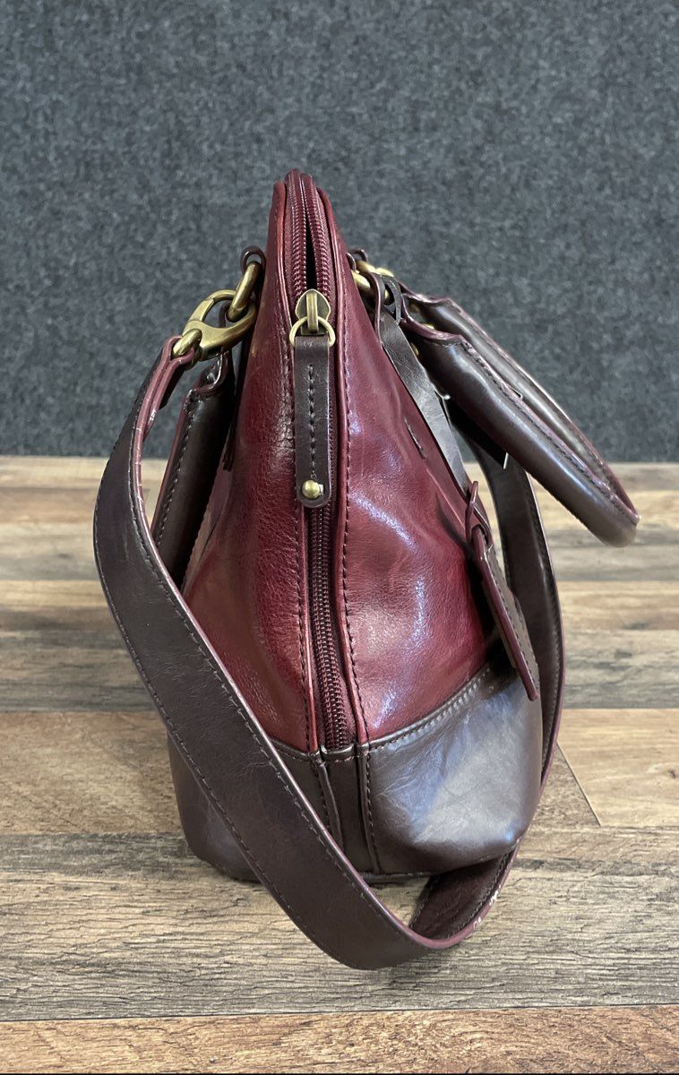 Tignanello Burgundy Brown Two Tone Leather Satchel Bag NWT RFID Crossbody