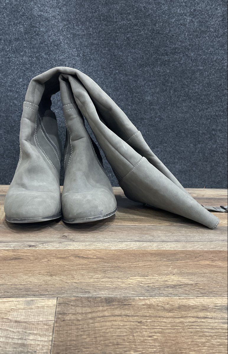 Easy Street Grey Faux Suede Tall Block Heel Boots Women's Size 8M