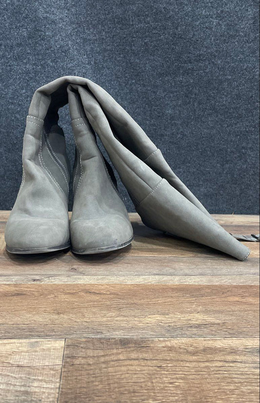 Easy Street Grey Faux Suede Tall Block Heel Boots Women's Size 8M