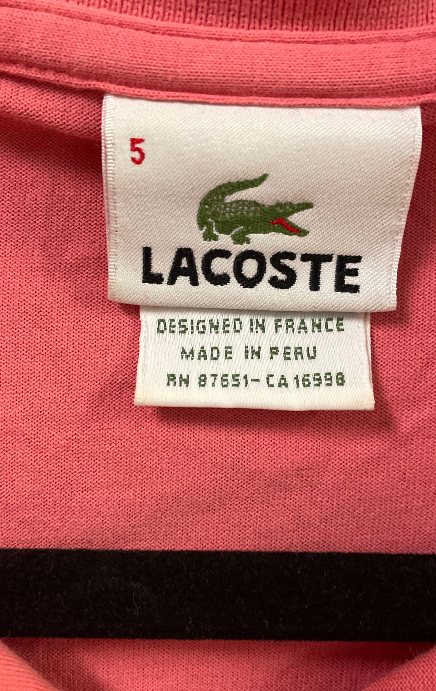 Lacoste Men's Vintage Classic Fit Polo Shirt Pink Pique Cotton Sz 5 L