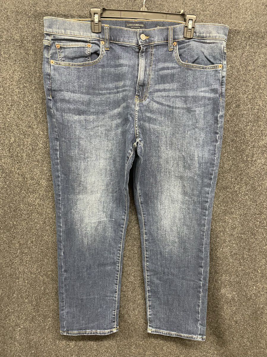 Lucky Brand Men's Blue Jeans Faded Whiskered Straight Leg Denims Sz 38x29