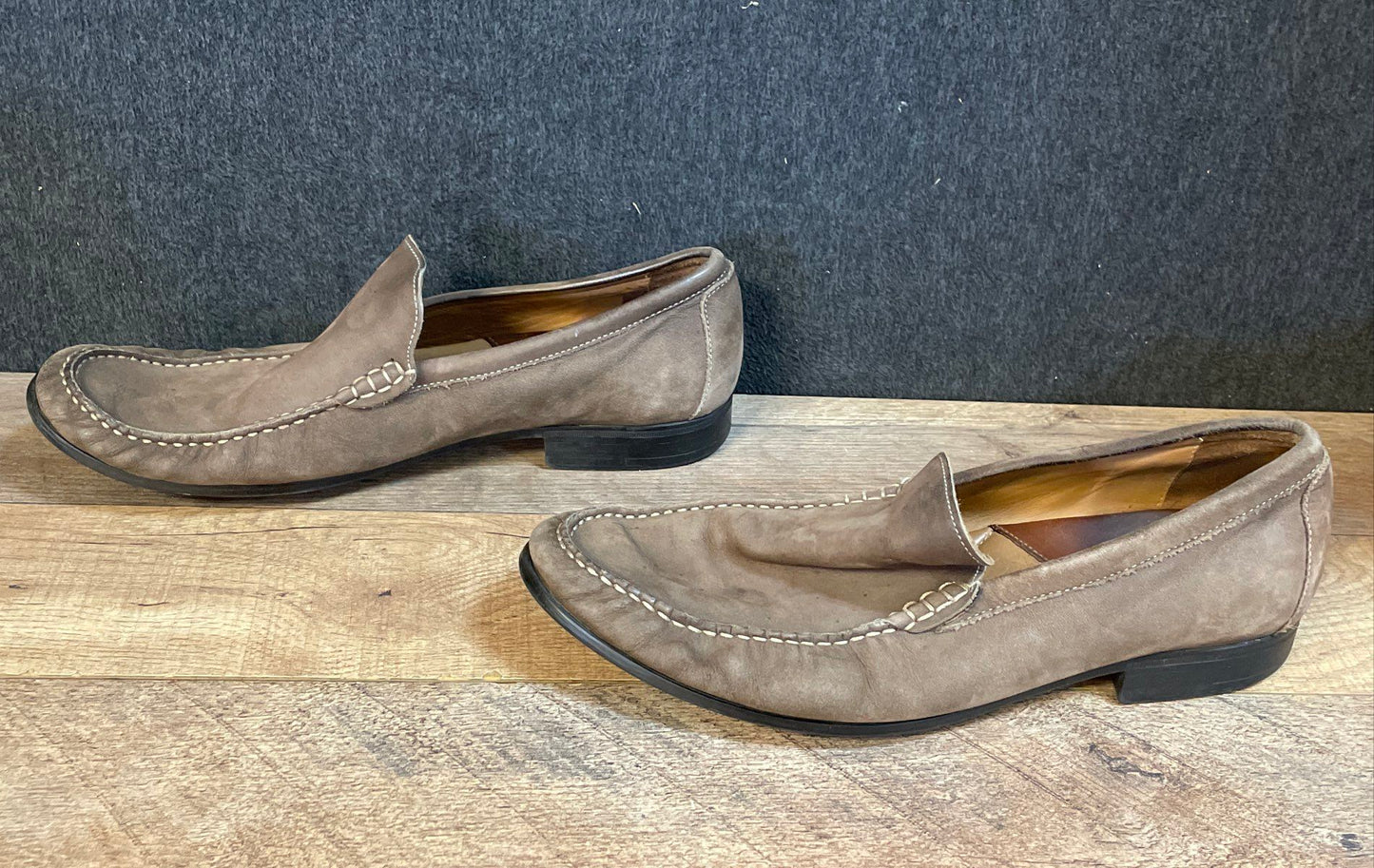 Johnston & Murphy Chocolate Brown Sheepskin Moc Toe Loafers Men's Size 10.5
