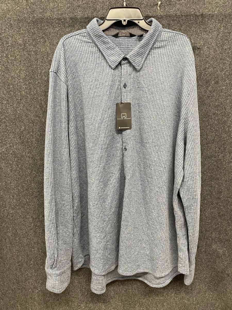 Michael Strahan Men's Blue Ribbed Long Sleeve Button Down Shirt NWT Sz 3X