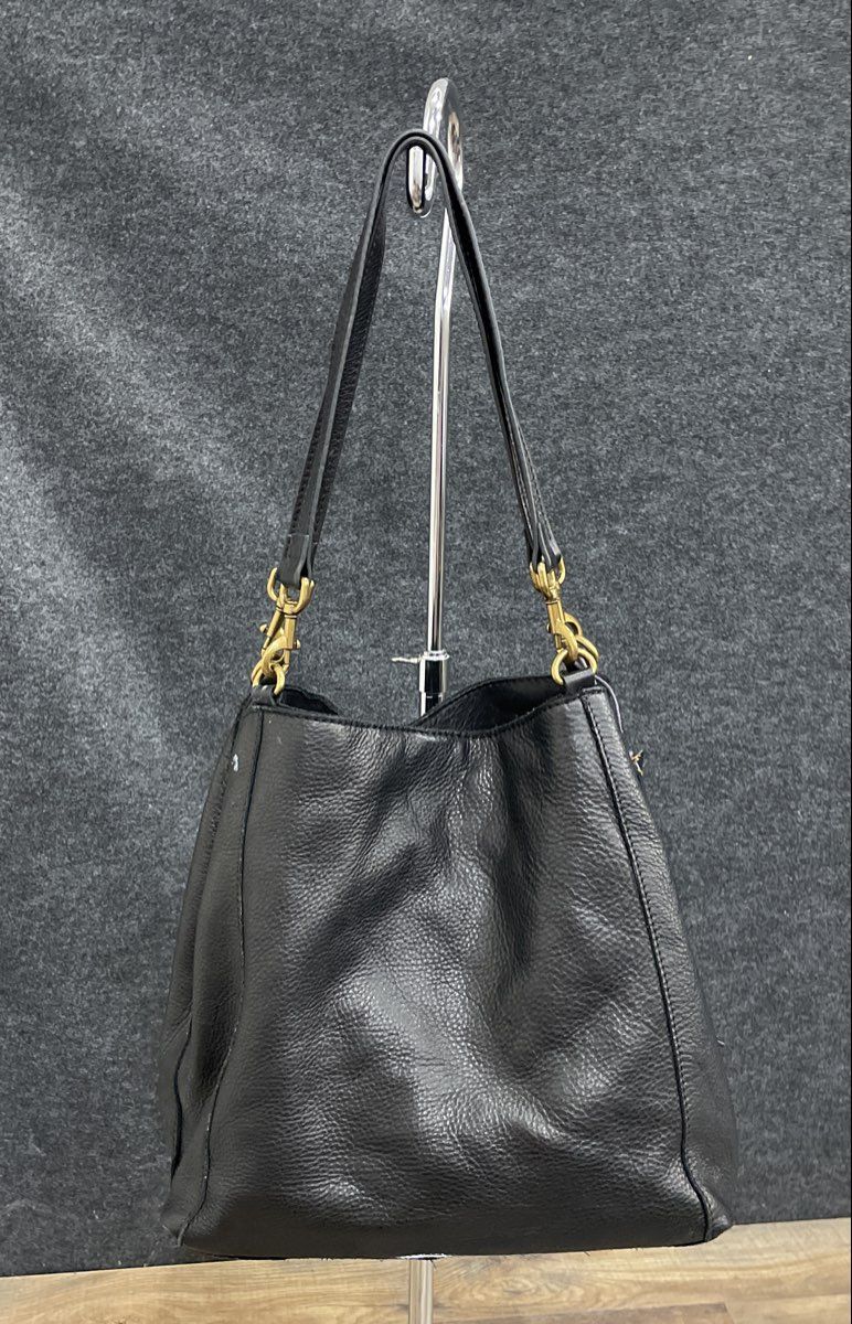 American Leather Co Black Pebbled Leather Triple Entry Hobo Shoulder Bag