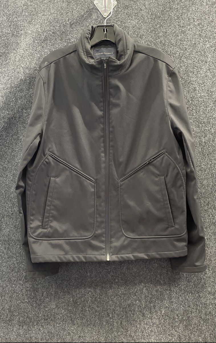 Banana Republic Men's Black Tech Stretch Full Zip Jacket Packable Hood Sz M