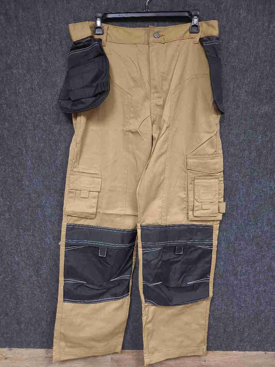 Craze Men's Khaki Tan Cotton Cargo Work Pants Holster Pockets Sz 34 Short NWT