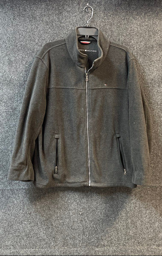 Tommy Hilfiger Men's Full Zip Fleece Jacket Charcoal Gray Mock Neck Sz L
