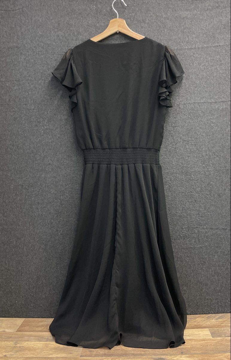 MSK Women's Dress Black Lightweight Flutter Sleeve Smocked Waist V-Neck Sz S