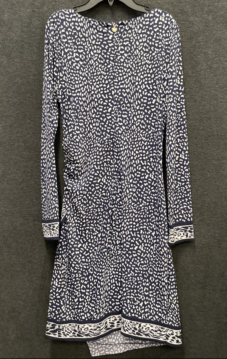Michael Kors Women's Navy Blue Animal Print Long Sleeve Faux Wrap Dress Sz M