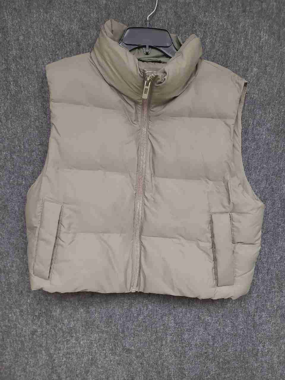 Zara Men's Taupe Quilted Puffer Vest Full Zip Padded Mock Neck Sz L