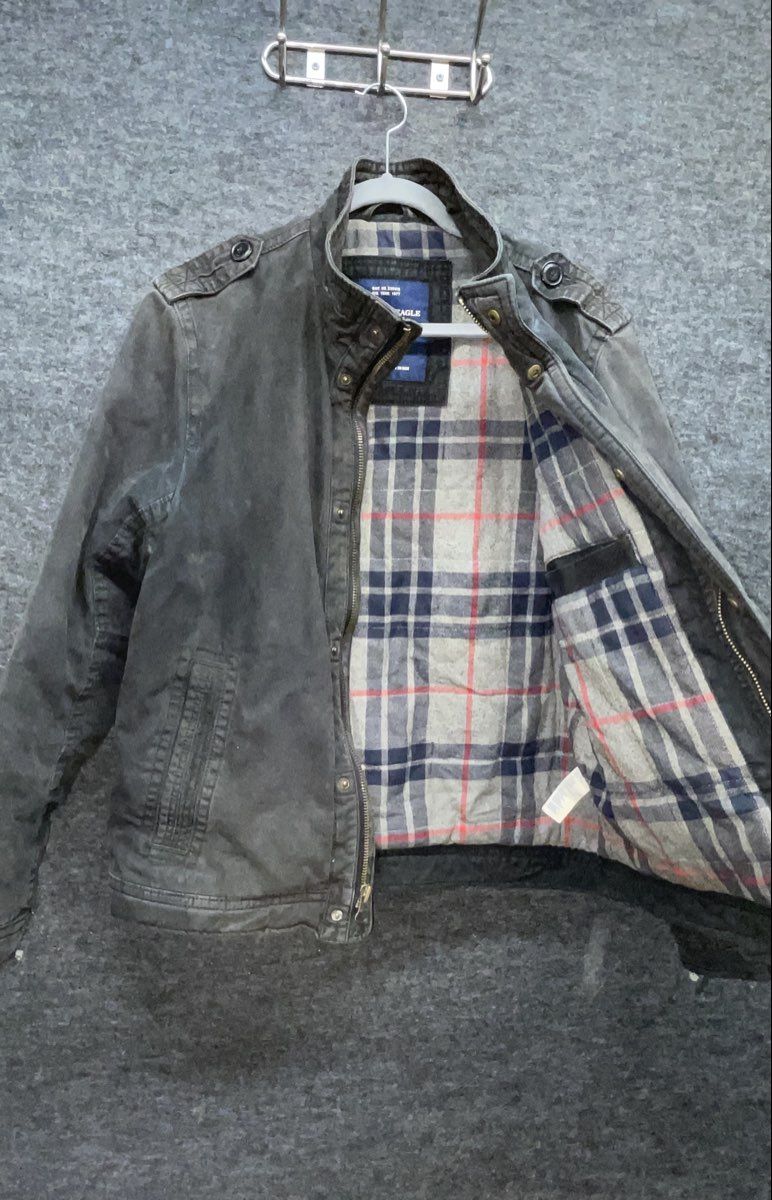 Vintage American Eagle Flannel Lined Military Field Canvas Jacket Coat Sz L