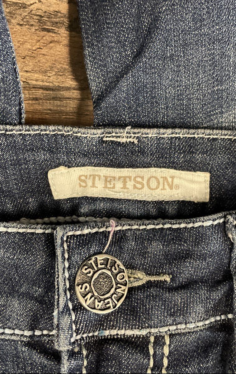 Stetson Women's Blue Embellished Studded Flap Pocket Bootcut Jeans Size 10 Reg