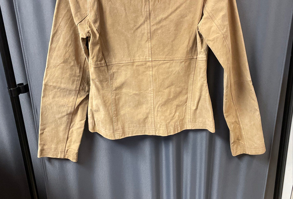 Taunt Women's Beige Leather Blazer Style Button Front Jacket Sz M