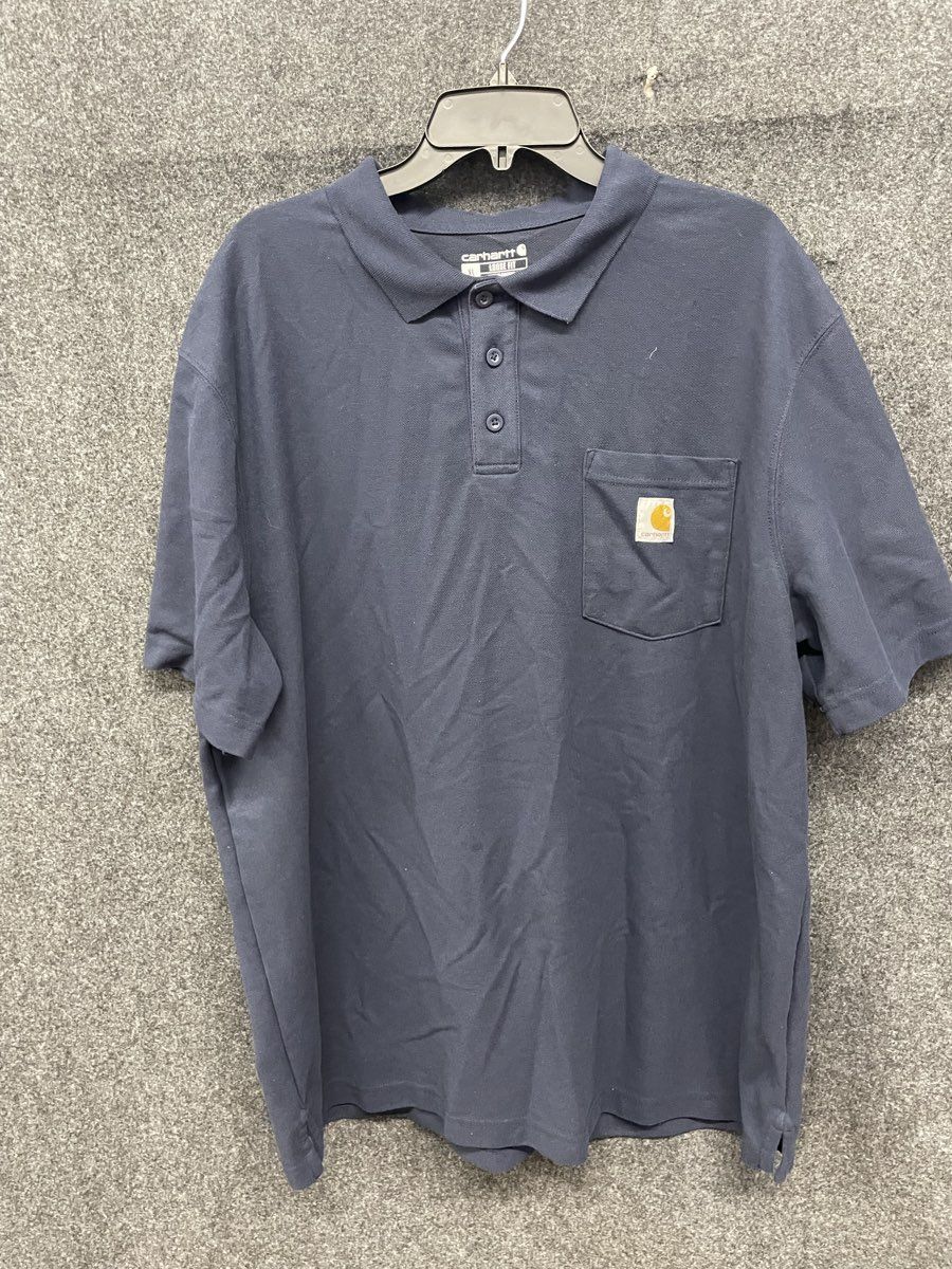 Carhartt Men's Navy Blue Loose Fit Short Sleeve Pique Pocket Polo Shirt Sz XL