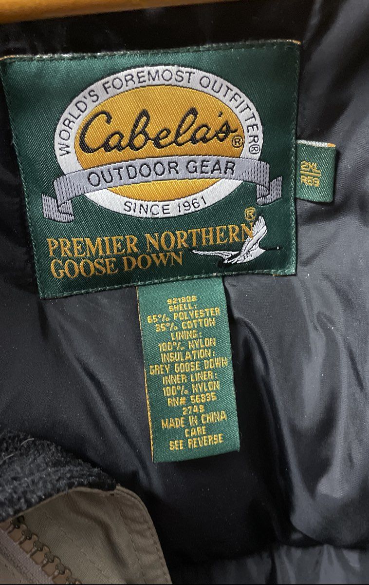 Vintage Y2K Cabela's Men's Gray Premier Northern Goose Down Parka Hooded 2XL