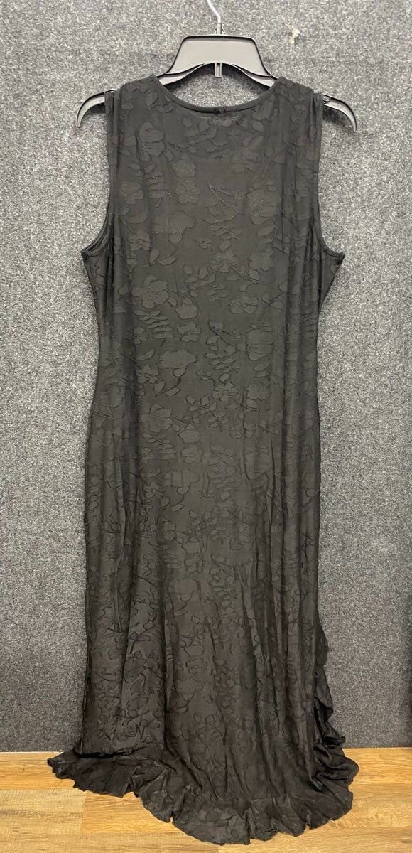 MEROKEETY Women's Black Floral Textured Ruffle Sleeveless Maxi Dress Sz XL NWT