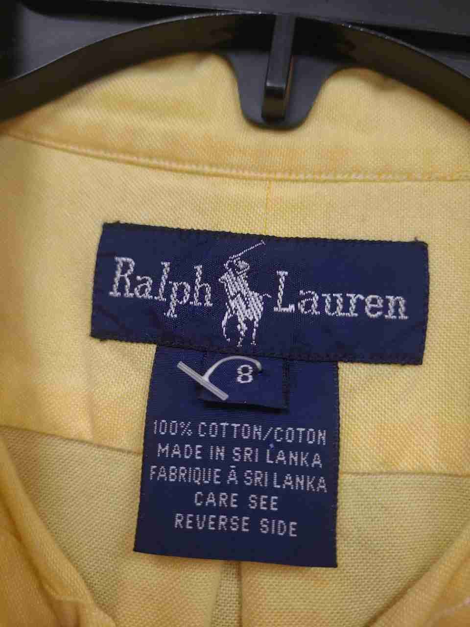 Ralph Lauren Boys' Yellow Long Sleeve Cotton Button Down Shirt Pony Logo Sz 8