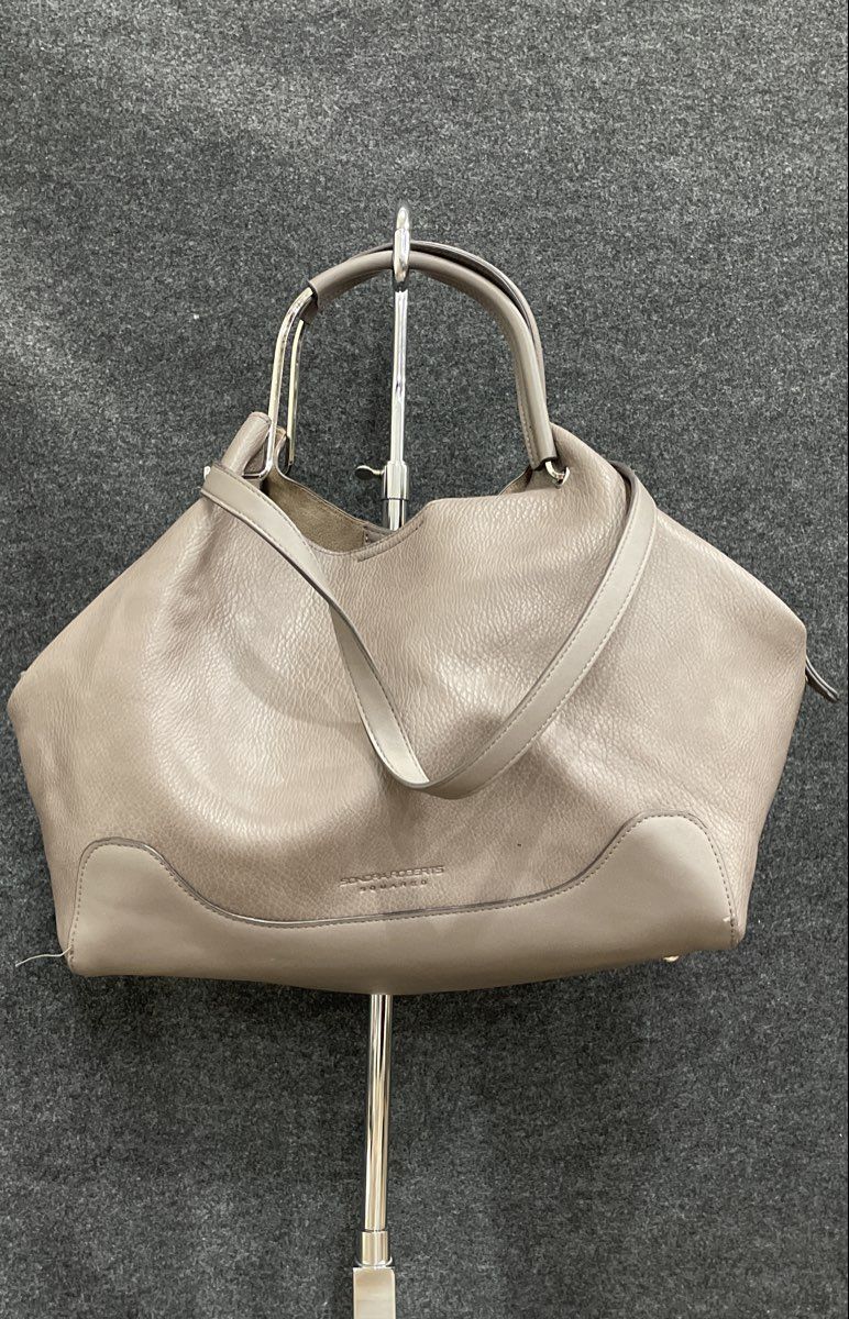 Sondra Roberts Grey Pebbled Leather Large Tote Shoulder Bag Silver Hardware