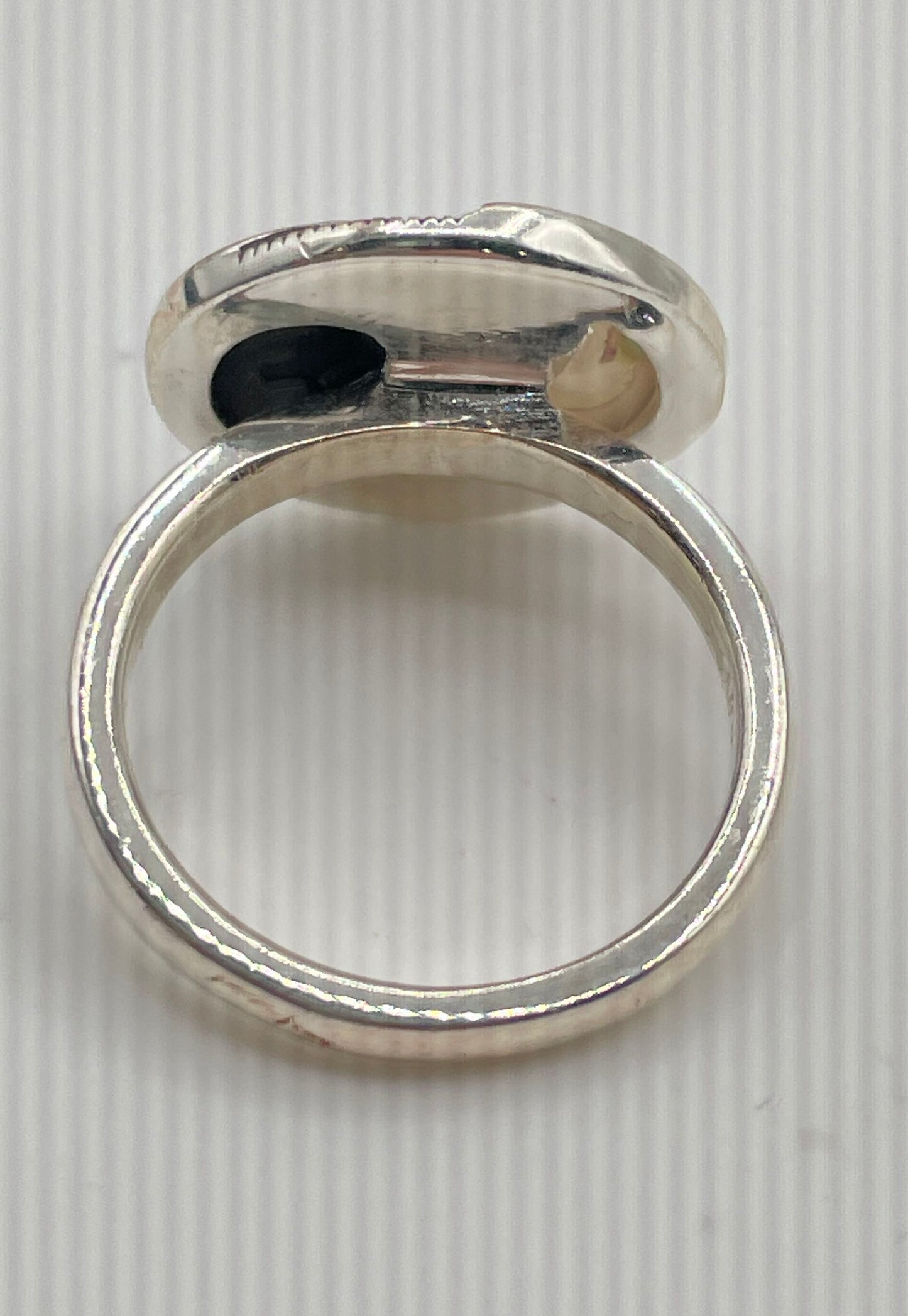 925 Sterling Silver Mother of Pearl Black Onyx Marcasite Yin Yang Ring 5.6g