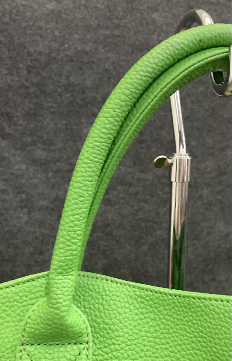 Louen Hide Green Pebbled Vegan Leather Tote Shoulder Bag Striped Lining