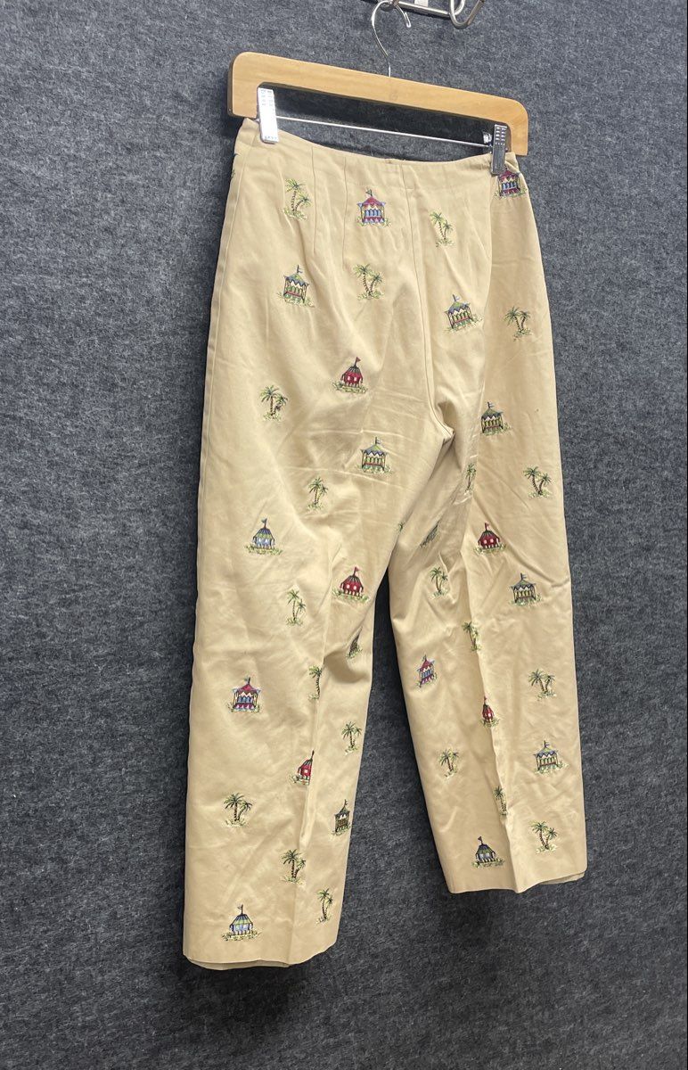 Vintage 90s Talbots Women's Khaki Embroidered Palm Tree Beach Pants Sz 4 Petites