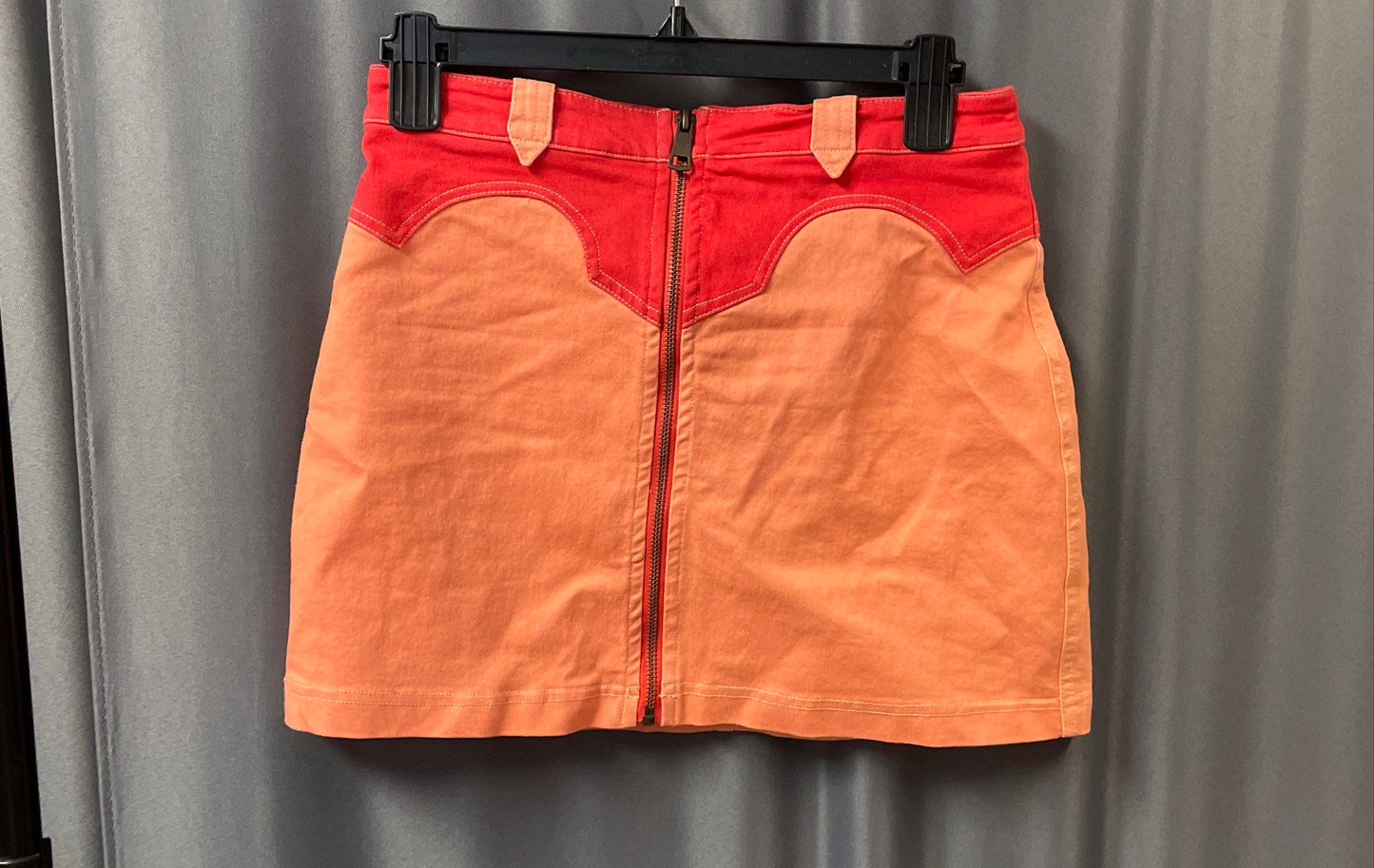 BDG Women's Red Peach Front Zip Western Yoke Colorblock Mini Skirt Sz M
