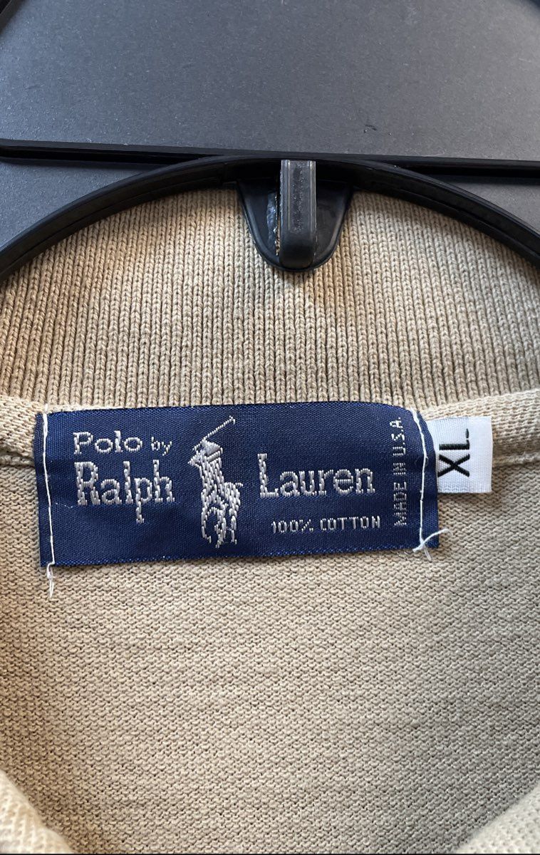 Vintage 90s Polo Ralph Lauren Men's Tan Pique Polo Shirt Made in USA Sz XL