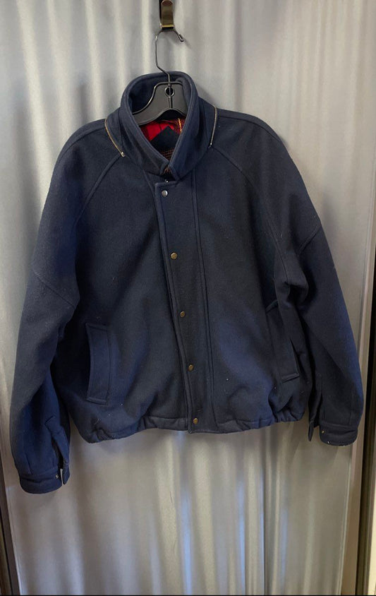 Vintage 90s Caynes Men's Navy Blue Wool Blend Plaid Lined Bomber Coat Sz L/XL