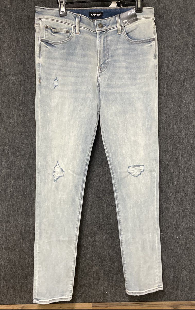 Express Men's Skinny Jeans Light Wash Ultra Hyper Stretch Distressed NWT 32x34