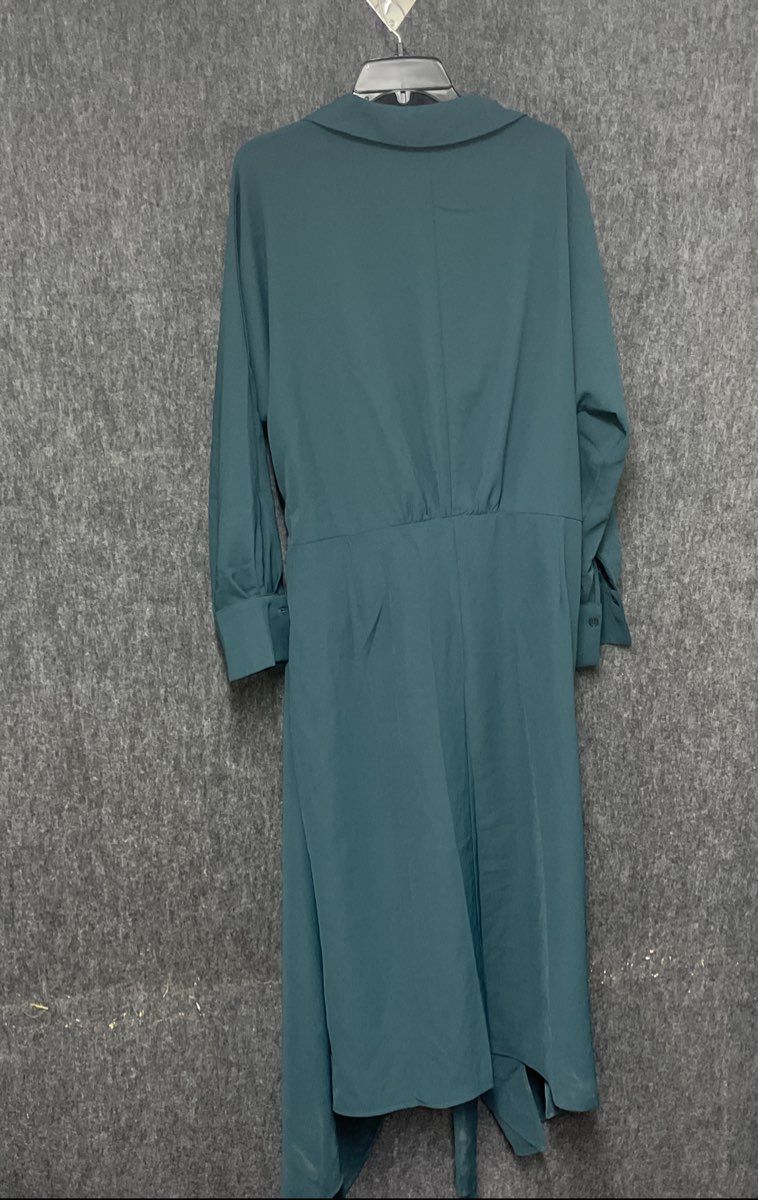 Fashion Nova Women's Green Knot Tie Front Long Sleeve Collared Maxi Dress NWT 1X