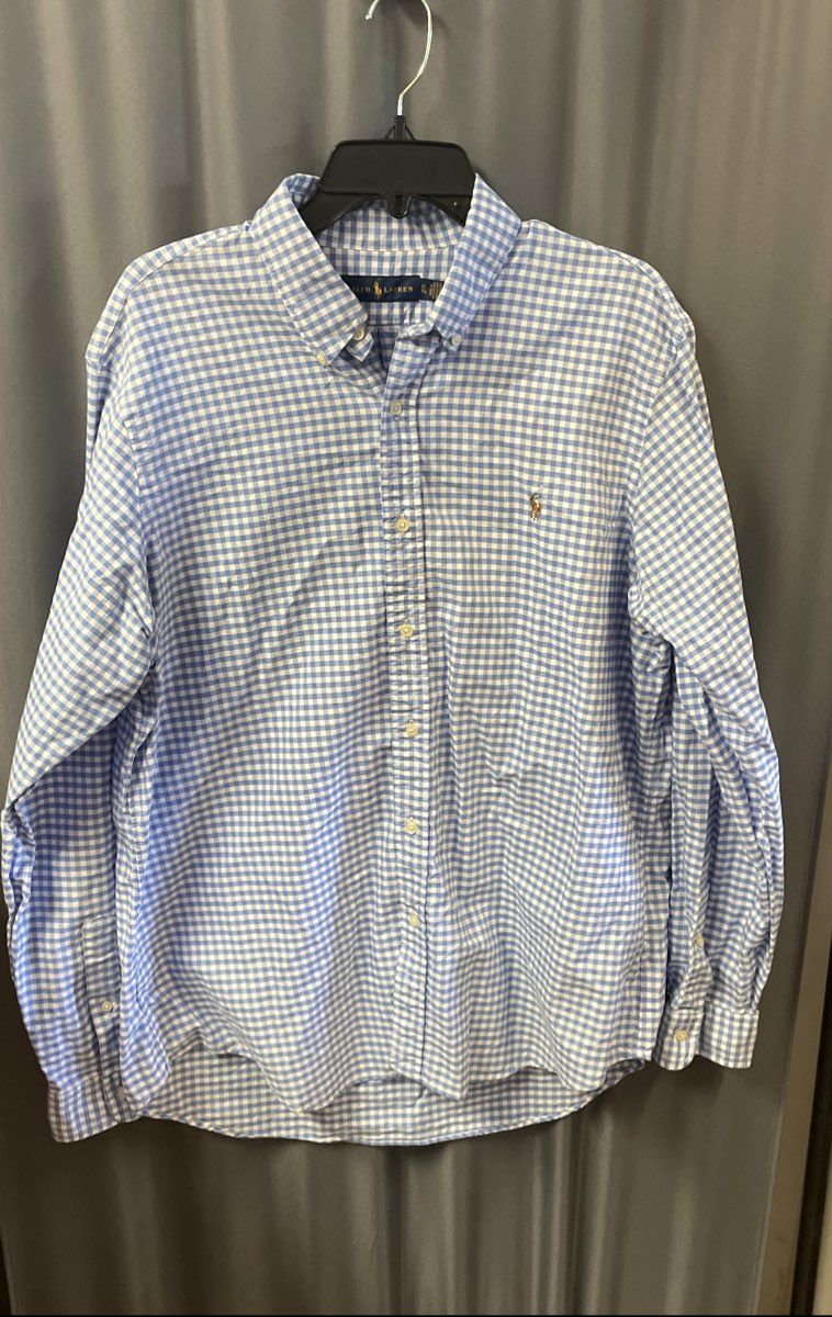 Ralph Lauren Men's Blue White Gingham Check Button Down Cotton Shirt Size XL