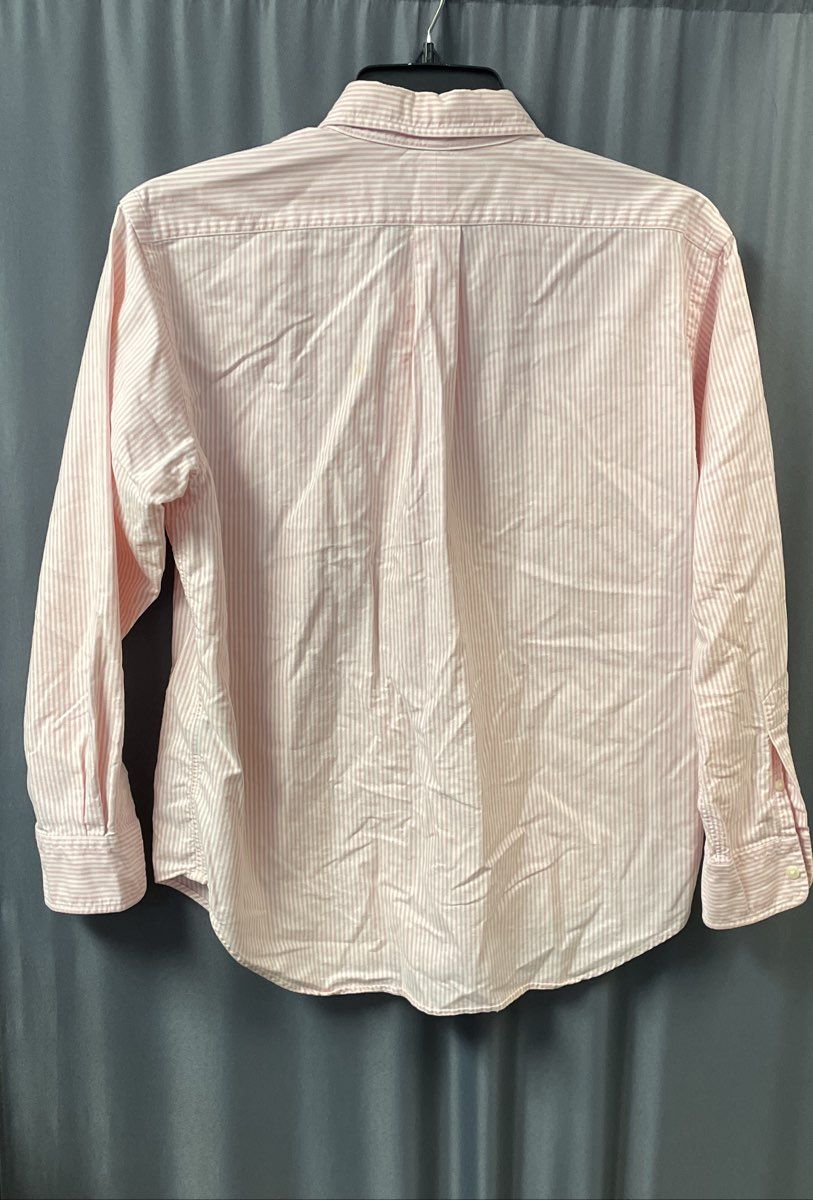 Ralph Lauren Sport Women's Pink White Striped Cotton Button Up Shirt Size 10