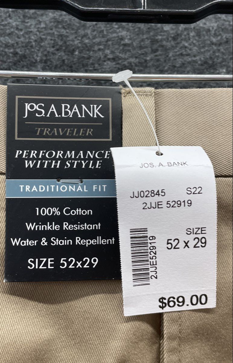 Jos A Bank Men's Traveler Beige Dress Pants Traditional Fit NWT Size 52x29