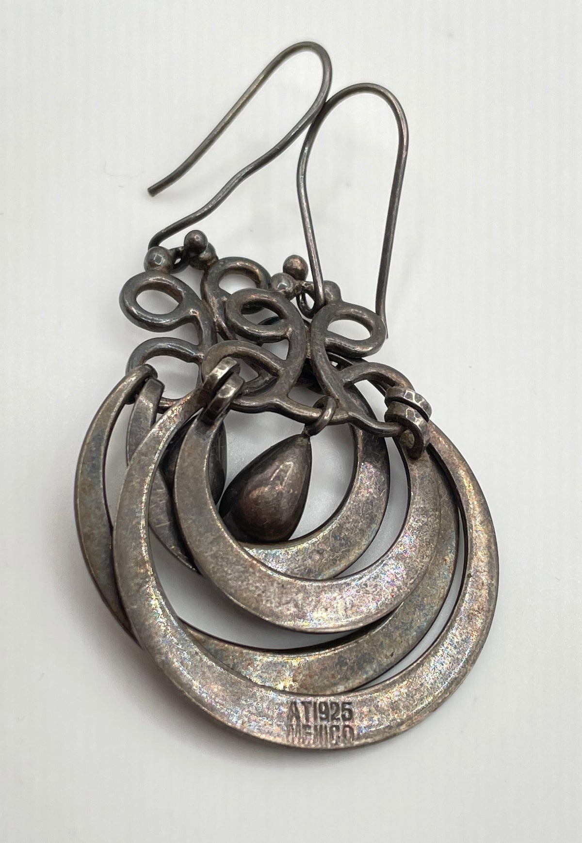 ATI 925 Sterling Silver Double Hoop Teardrop Dangle Earrings Mexico 11.5g