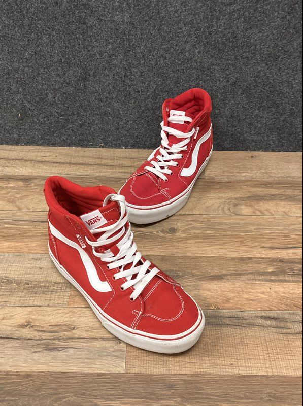 Vans Sk8-Hi Red White Canvas High Top Sneakers Women's Size 9.5
