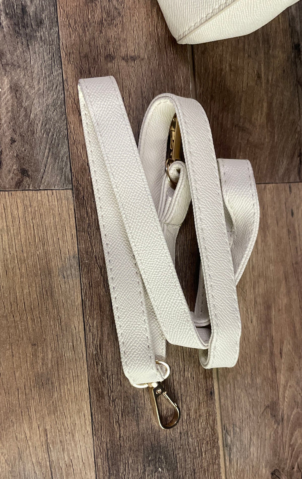 Bebe White Textured Faux Leather Satchel Bag Gold Hardware Top Handle Crossbody