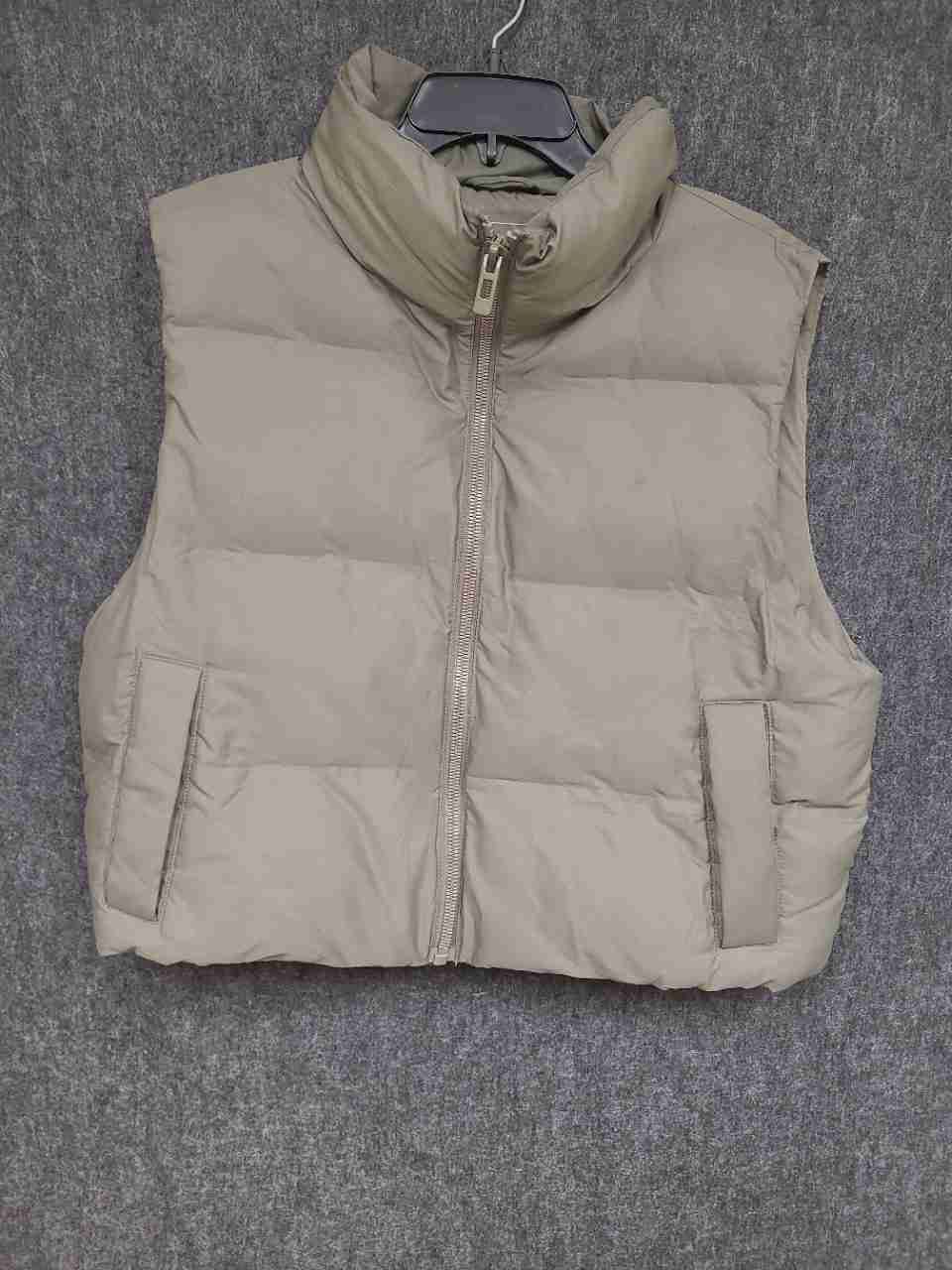 Zara Men's Taupe Quilted Puffer Vest Full Zip Padded Mock Neck Sz L