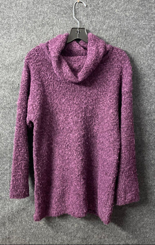 Vintage 80s Karen Scott Women's Purple Boucle Knit Cowl Neck Sweater Size S
